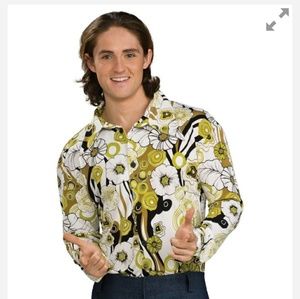 New Mens Green Groovy Shirt 70's theme
